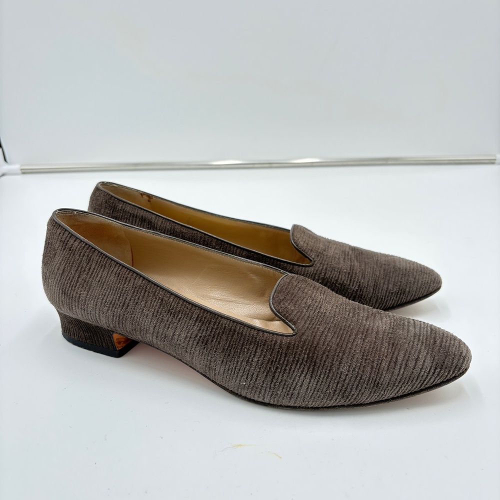 Salvatore Ferragamo Timpano Visone Pebble Suede Grey Brown Loafer Heel Flats 9.5